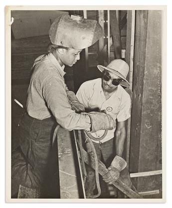 (MILITARY--WORLD WAR TWO.) 3 publicity photographs of women doing war-related factory work.